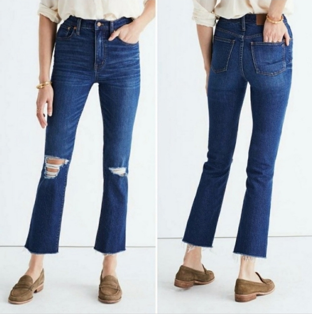 Madewell 11" High Riser Crop Flares Dark Wash Jeans Size 25